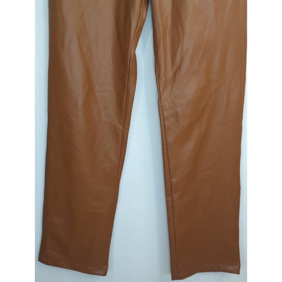 Zara Dark Camel‎ Mom Fit Pants Women's Medium Brown Faux Leather High Waist - Picture 5 of 13